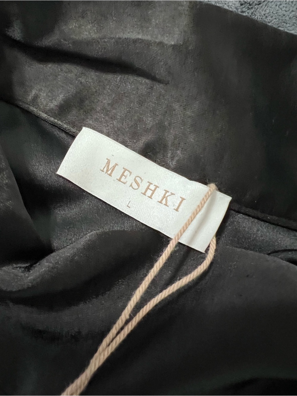 Meshki aubriella halter mini dress Women’s Large Satin Black Neck Tie B2 - Picture 8 of 10